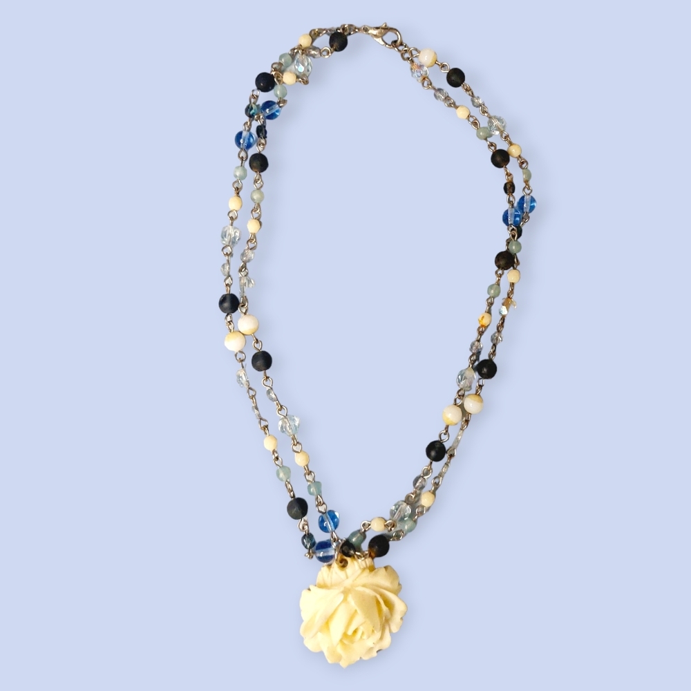 Yellow Flower Pendant Beaded Multi-Color Necklace